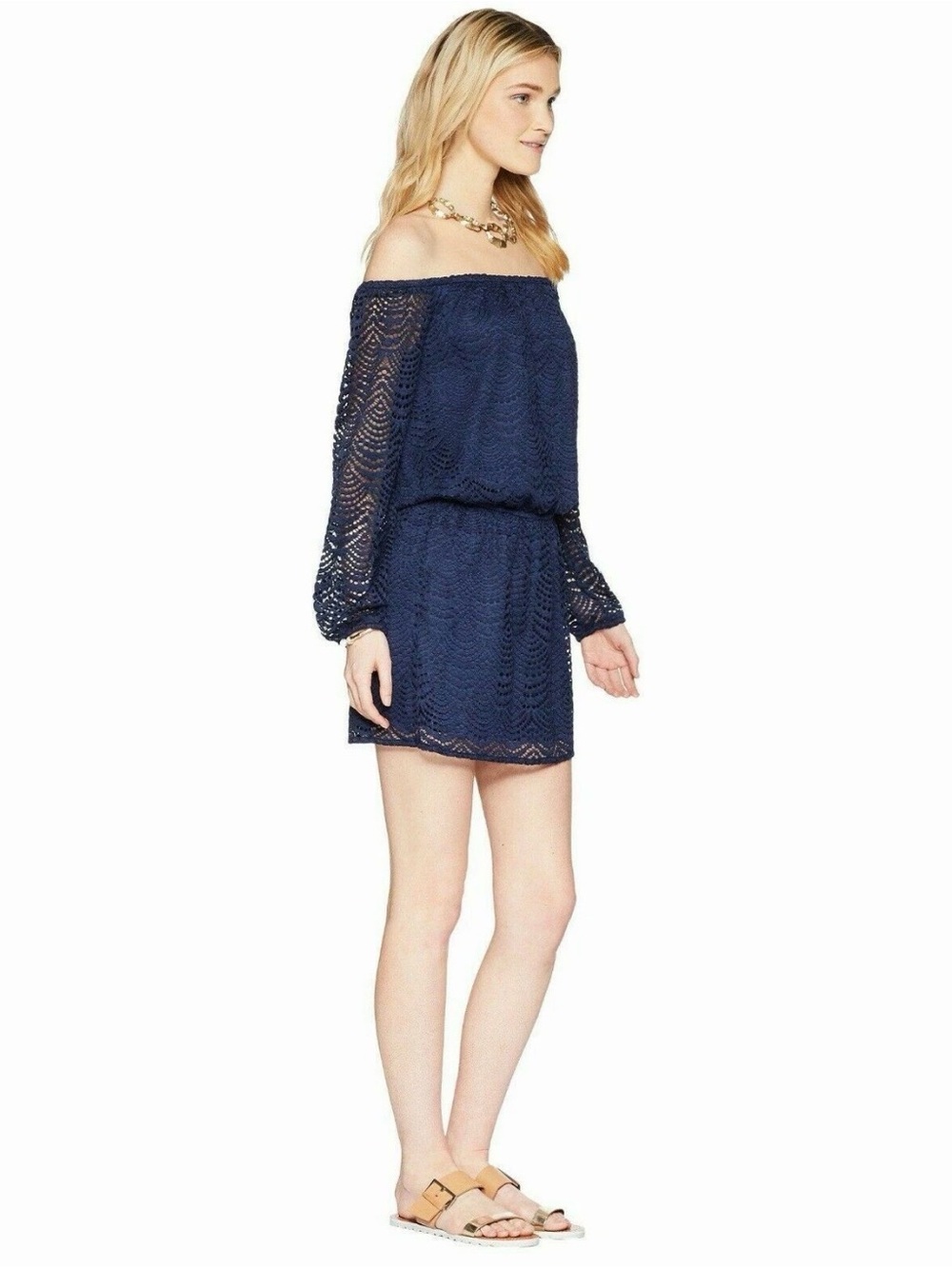 Lilly Pulitzer Lana Skort Romper True Navy Scalloped Shell Lace Size XS - Picture 2 of 8
